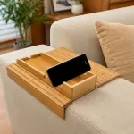 Bamboo Sofa Arm Tray Couch Phone Holder Anti-Slip for Snacks Drinks