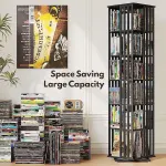 360 Rotating Bookshelf Bamboo Storage Display Rack Shelving – Black