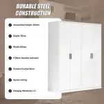 160x200cm 4-Door White Steel Hanging Wardrobe with Black Handle Storage Cabinet