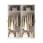 160x200cm 4-Door White Steel Hanging Wardrobe with Black Handle Storage Cabinet