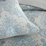 100% Cotton Blue Silver Damask Bloom Coverlet Bedspread Set