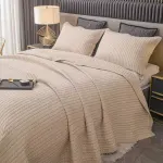 100% Cotton Embossed Taupe Linear Luxe Coverlet Bedspread Set