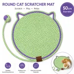 Durable Cat Scratching Mat with Attached Toy Ball – Washable and Multi-Functional, Ideal for Cats’ Scratching and Sleeping – 50cm Diameter – Green