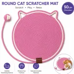 Durable Cat Scratching Mat with Attached Toy Ball – Washable and Multi-Functional, Ideal for Cats’ Scratching and Sleeping – 50cm Diameter – Pink