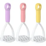3-Pack Pink,yellow and purple Manual Potato Masher - Baby Food Maker & Vegetable Ricer with Reinforced Arch Design, Durable PP Kitchen Tool for Mashing Potatoes, Sweet Potatoes, and Fruits