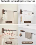 43CM Moisture Aluminum Folding Towel Rack Integrated Bottom Hook – 90° Folding White Beechwood Grain Wall-Mounted Drying Rod and Organize