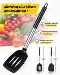 2-Piece Silicone Spatula Set Slotted Turner Solid Turner Stainless Steel Handle Heat Resistant Non-Stick Cookware Kitchen Utensils – Grey