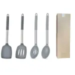 4-Piece Silicone Spatula Set Slotted Turner Solid Turner Stainless Steel Handle Heat Resistant Non-Stick Cookware Kitchen Utensils