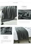 Beige 110*150cm Nordic Style Tassel Knit Throw Blanket – Soft Polyester Sofa Blanket with Pineapple Texture – Breathable & Lightweight for Office, Couch, Travel – Boho Chic Home Decor