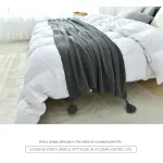 110*150cm Nordic Style Tassel Knit Throw Blanket – Soft Polyester Sofa Blanket with Pineapple Texture – Breathable & Lightweight for Office, Couch, Travel – Boho Chic Home Decor – Grey