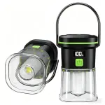 2PCS LY27 Black and Green Compact LED Camping Lantern with Spotlight and Ambient Light, USB-C Rechargeable Outdoor Emergency Tent Light - Digital Battery Display, 7 Lighting Modes, 100m Beam Range & Hanging Hook