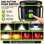2PCS LY27 Black and Green Compact LED Camping Lantern with Spotlight and Ambient Light, USB-C Rechargeable Outdoor Emergency Tent Light – Digital Battery Display, 7 Lighting Modes, 100m Beam Range & Hanging Hook