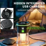 2PCS LY27 Black and Green Compact LED Camping Lantern with Spotlight and Ambient Light, USB-C Rechargeable Outdoor Emergency Tent Light – Digital Battery Display, 7 Lighting Modes, 100m Beam Range & Hanging Hook
