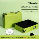 Travel Friendly Pet Toilet Kit – Green Portable Cat Litter Box and Yellow Scoop Set – Foldable Oxford Fabric Tray with Waterproof Liner, PP Fine Mesh Scoop for Tofu and Clumping Litter,Suitable for travel and outdoor use