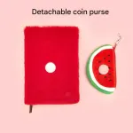 A5 Plush Fruit Notebook  with detachable orange-shaped coin purse — features a soft plush cover and 80 lined pages; a cute design perfect for school use or journaling