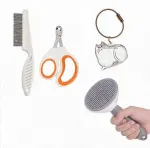 Transparent cat Complete Cat Care Set - One-Touch Deshedding Brush, Stainless Steel Nail Clipper & Fur Collection Locket
