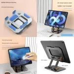 Study Focus Timer (red) and Foldable Metal Tablet Stand (Silver) Set, Mechanical Countdown Timer with Adjustable Aluminium Alloy Device Holder