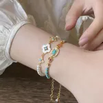 2PCS Vintage Layered Pearl Bracelet Set | Elegant Zircon Flower Charm Gold Plated Stackable Bracelets Jewelry Gift