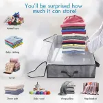 2 Pack Folding Non-Woven Underbed Storage Containers with Clear Top Zipper Lid & 4 Reinforced Handles – Dark Grey 40 x 20 x 7″