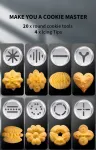 25PCS Mutifunctional Aluminum Alloy Cookie Press Set – DIY Biscuit Maker & Cake Icing Gun with 2-Gear Thickness and 20 Pattern Discs