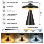 Retro Mushroom Touch Control Table Lamp – TypeC Rechargeable UFO Style LED Bedside Light with Stepless Dimming & 3 Colour Temperatures for Bedroom and Desk – White