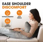 Grey W-Shaped Shoulder Support Double Zipper Pillow – 23.5 x 14 x 6″ Soft Arm Support Cushion with Removable Cover for Side Sleeping, In Car, Sitting and Discomfort Easing