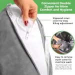 Grey W-Shaped Shoulder Support Double Zipper Pillow – 23.5 x 14 x 6″ Soft Arm Support Cushion with Removable Cover for Side Sleeping, In Car, Sitting and Discomfort Easing