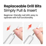 6-in-1 Electric Nail Drill Set | Plug-in Gel Nail Remover Set with 6 Interchangeable Drill Bits, USB Type-C Powered – White