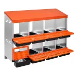 2 Tiers Chicken Nesting Boxes, 8 Compartments, Metal Egg Laying Boxes with Protective Collection Lids, Roll Out Nesting Box, Easy to Assemble, Ideal for Hens, Ducks, Chickens, and Other Poultry