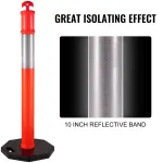 6Pack Traffic Delineator Posts 44 Inch Height, PE Delineator Cones Post Kit 10 inch Reflective Band, Delineators Post with Rubber Base 16 inch for Construction Sites, Facility Management etc.