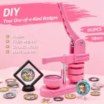 58mm Button Maker Machine DIY Badge Making Pin Press Machine with All-Inclusive Accessories for Custom Pin Badges Mirrors Fridge Magnets Gift Set Pink