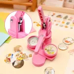 58mm Button Maker Machine DIY Badge Making Pin Press Machine with All-Inclusive Accessories for Custom Pin Badges Mirrors Fridge Magnets Gift Set Pink