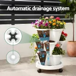 Green Fingers 3 Tier Stackable Vertical Planter Tower Strawberry Pot Wheels – White