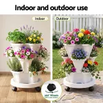 Green Fingers 3 Tier Stackable Vertical Planter Tower Strawberry Pot Wheels – White