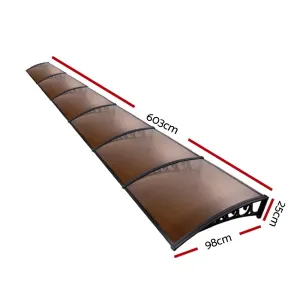 Instahut Window Door Awning 1mx6m – Brown