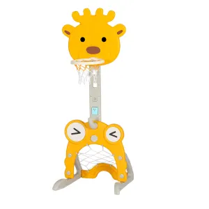 Keezi Kids Basketball Hoop Stand Adjustable 5-in-1 Sports Center Toys Set – Yellow