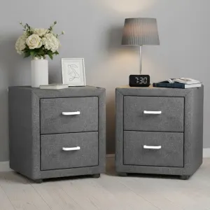 Artiss 2X Bedside Table 2 Drawers Side Table Fabric - CADEN Grey