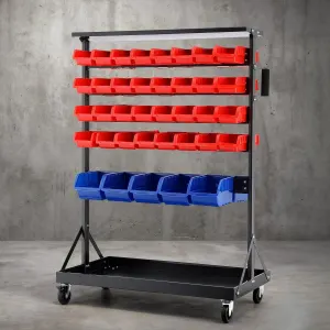 Giantz 74 Bins Storage Rack Double Sided Mobile Garage Workshop Tools Organizer