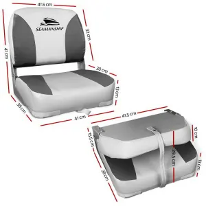 Seamanship 2X Folding Boat Seats Marine Swivel Low Back 13cm Padding Charcoal
