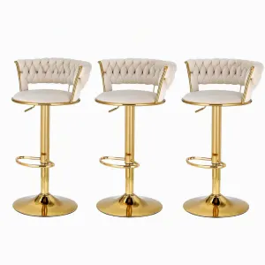 Artiss Bar Stools X3 Kitchen Counter Chair Gas Lift Velvet Woven Backrest Ivory