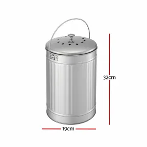 Gardeon Compost Bin Kitchen Countertop Food Waste Caddy 6L Silver