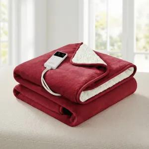 Giselle Electric Throw Rug Dual Side Fleece Flannel Heated Blanket Burgundy