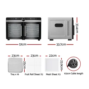 Devanti 16 Trays Food Dehydrator Dual-Zone Stainless Steel