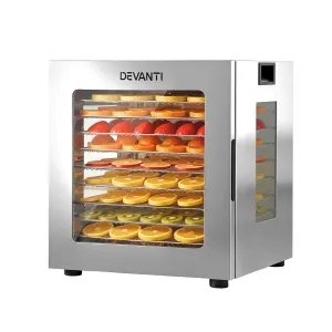 Devanti 10 Trays Food Dehydrator Stainless Steel Visible Glass Door 850W