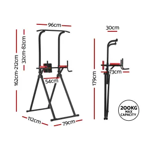 Everfit Chin Up Tower Pull Up Station Adjustable Dip Station Folding Home Gym Black