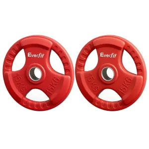 Everfit Weight Plates Olympic 15kgx2 Dumbbell Barbell Plate Weight Lifting Home Gym Red