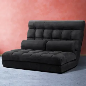 Artiss Floor Lounge Sofa Bed 2-seater Charcoal Suede