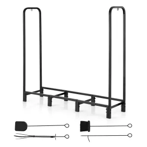 Gardeon Firewood Rack 120cm Wood Rack 3 Sizes Firewood Storage with Tools Black
