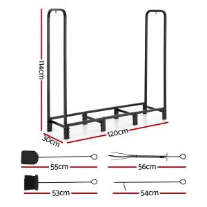 Gardeon Firewood Rack 120cm Wood Rack 3 Sizes Firewood Storage with Tools Black