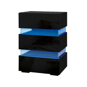 Artiss 2x Bedside Table LED 3 Drawers – LUMI Black